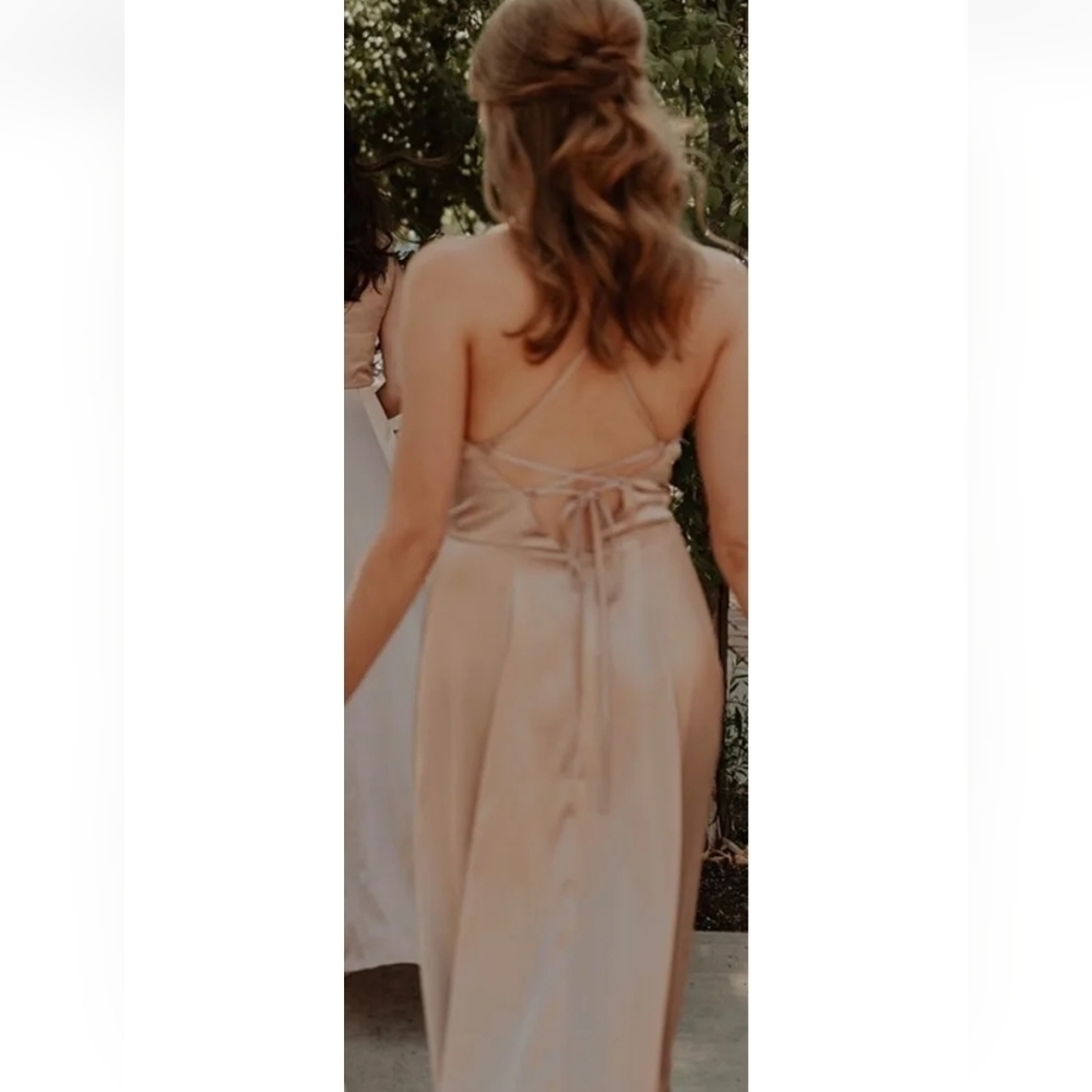 GALINA SIGNATURE CHARMEUSE COWL NECK SATIN DRESS COLOR SAND PALE PINK SZ 16 NEW - Picture 3 of 11